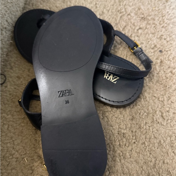 Zara Black Sandals with Gold Accents 36 - Picture 2 of 3